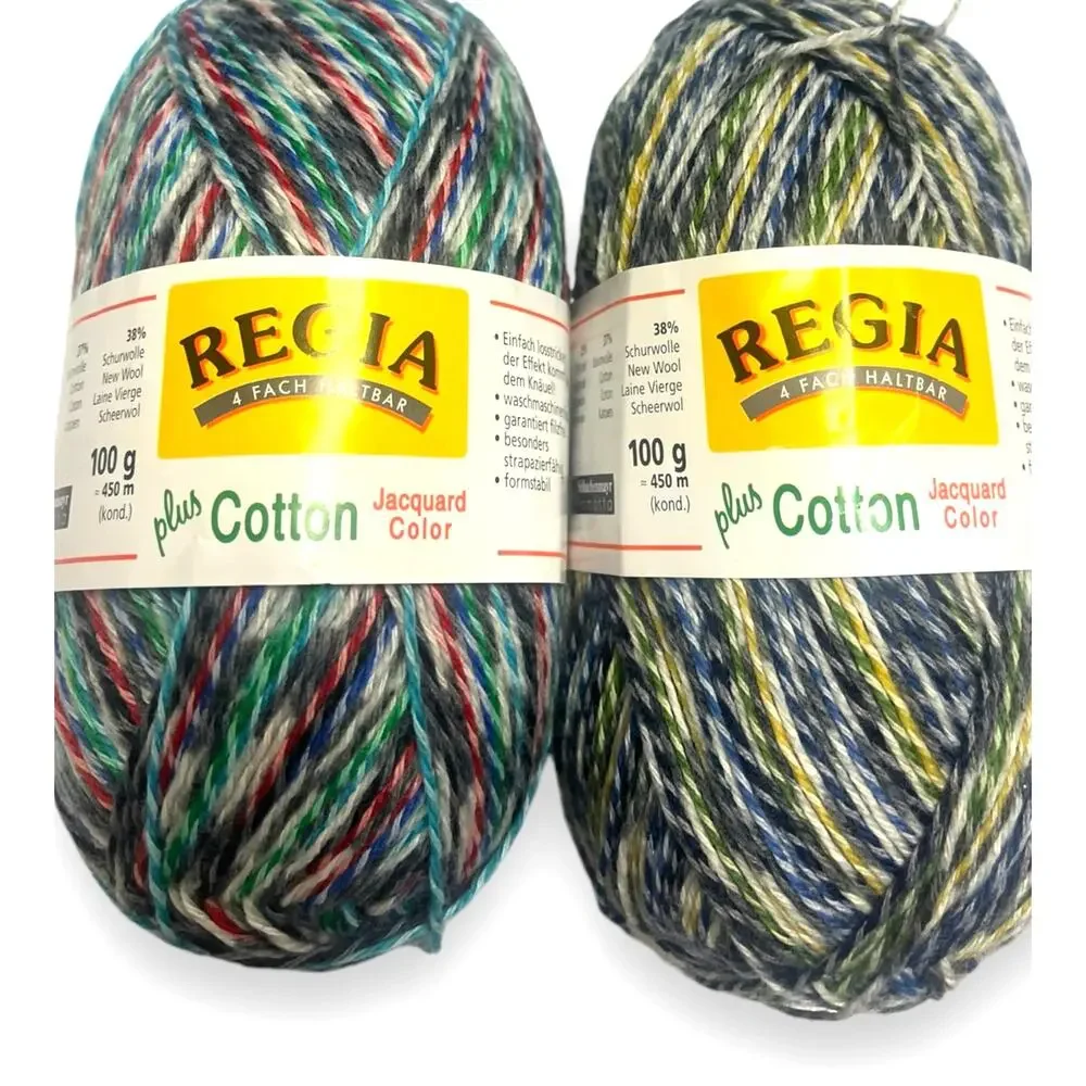 2 Skeins Regia Jacquard Color Cotton Wool Fingering Sock Yarn  🧶 5266 & 5268 - Picture 3 of 12